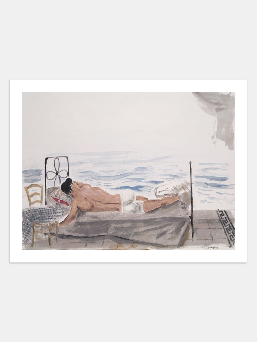 Silkscreen print - Yannis Tsarouchis, Youth sleeping by the sea